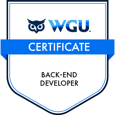 WGU Back-End Developer, Western Governors University badge