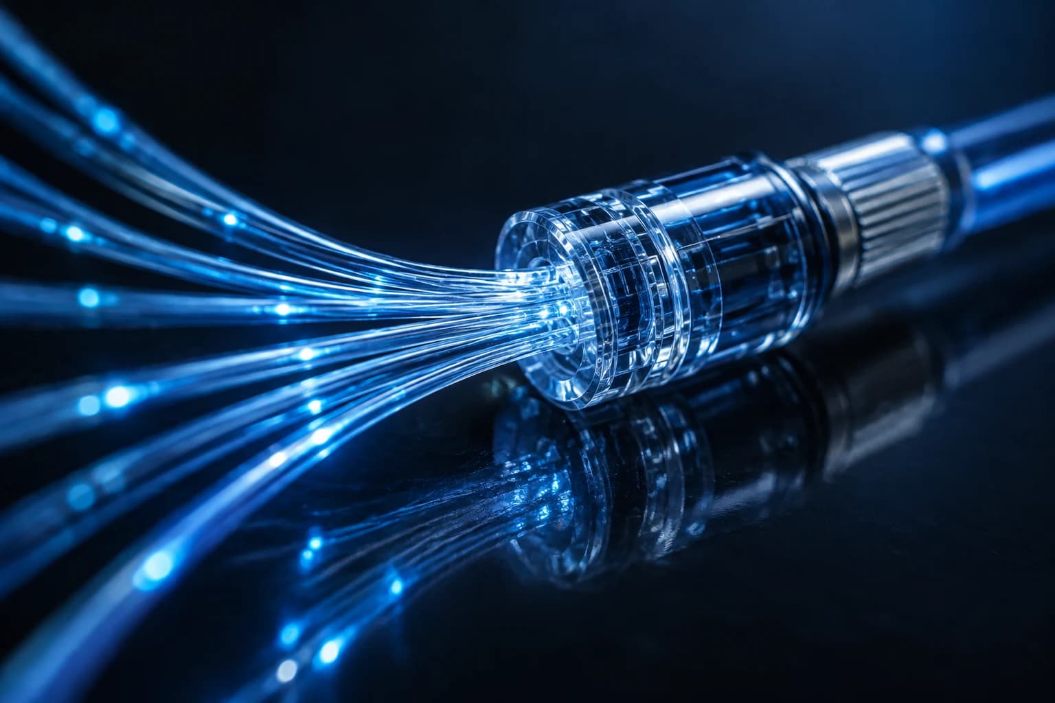 Fiber connections illustrating information flowing between systems