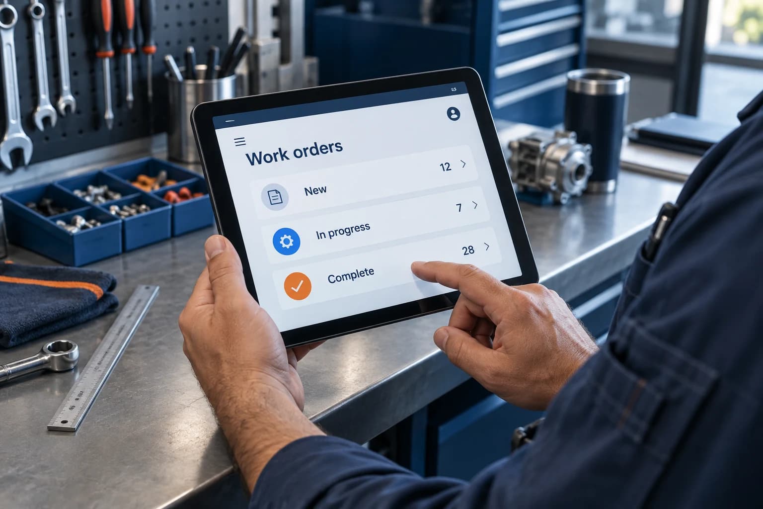 Example work-order application on a tablet in a workshop