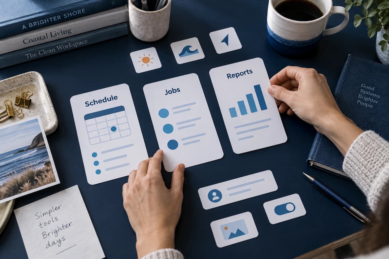 Paper app prototypes for scheduling, jobs and reports