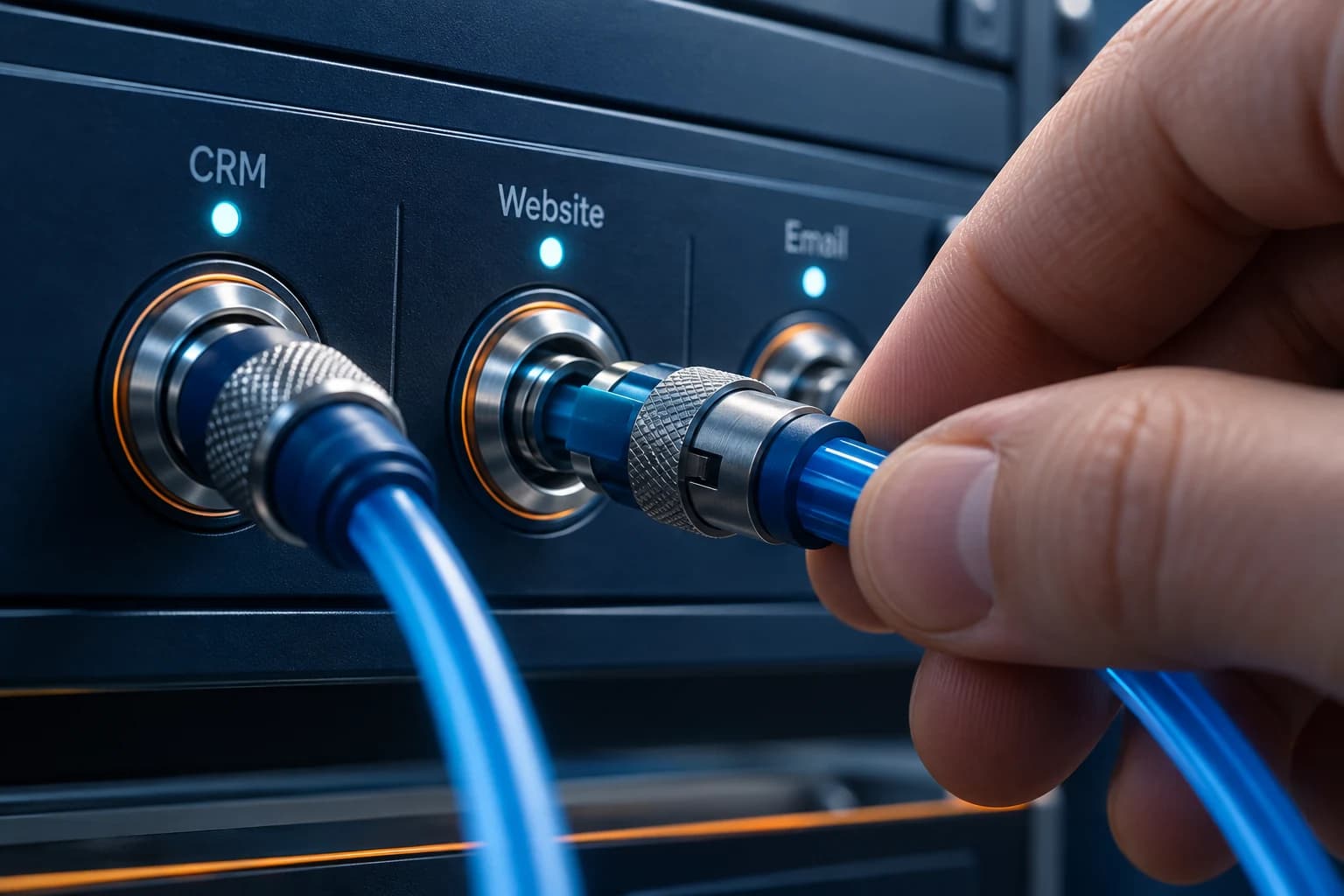 Connection panel concept linking CRM, website and email systems